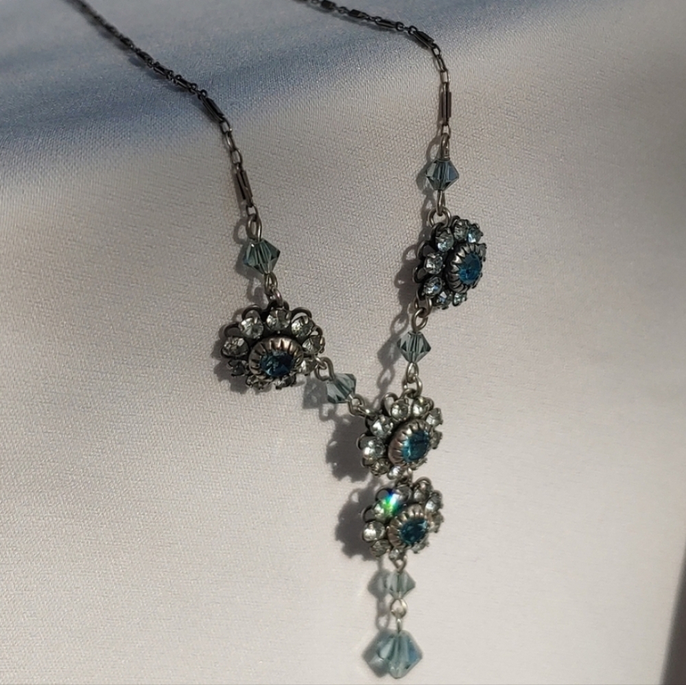 Liz Palacios Dazzling Silver and Blue Crystal Necklace - Picture 9 of 10
